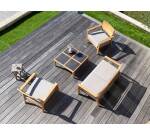 Fauteuil lounge d'extérieur CLAIN - tissu - bois teck
