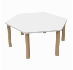 Table Fabiano Kids hexagonale avec pieds en bois - Taille T2 - Ecole maternelle