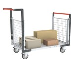 Chariot modulaire grillagé 2 dossiers plateau bois 250 kg 1000 x 600 mm roue TPE