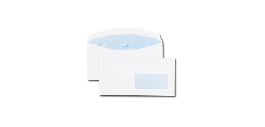 Enveloppe patte trapèze blanche C6/C5 115x229 80 g/m² fenêtre 45x100 gommée - Boite de 1000