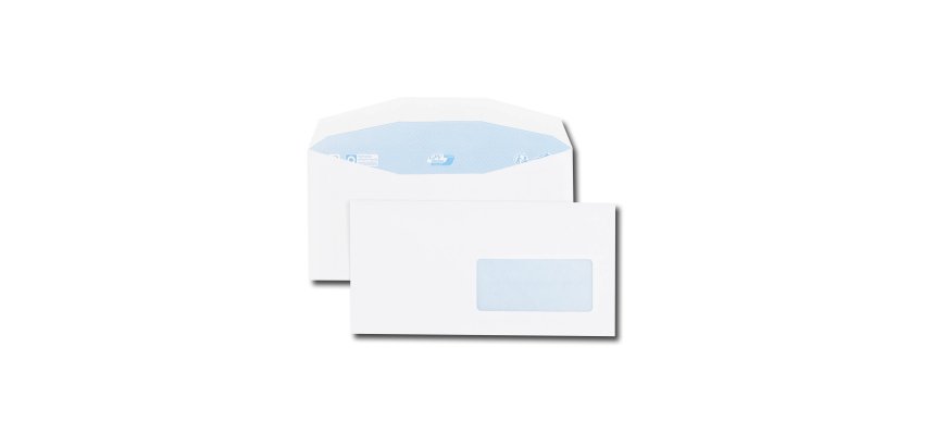 Enveloppe patte trapèze blanche C6/C5 115x229 80 g/m² fenêtre 45x100 gommée - Boite de 1000