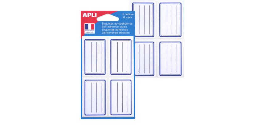 Etiquettes pour livre, blanc/bleu, 36 x 56 mm, lignées