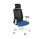 Ergonomischer Bürostuhl COCO Stoff und Netz, mit 3D-Armlehnen und Kopfstütze, synchroner Mechanismus, weiße Beine