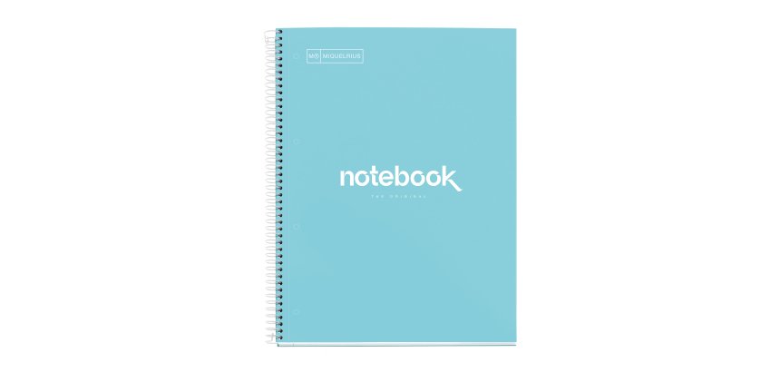 Notebook Emotions, Couverture rigide, A4, quadrillage 5x5 mm, 80 feuilles de 1 couleur, Miquelrius, Bleu Ciel.
