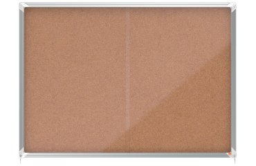 Vitrina de interior Nobo para 18 hojas A4 con superficie de corcho y puerta deslizante