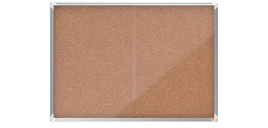Vitrina de interior Nobo para 18 hojas A4 con superficie de corcho y puerta deslizante