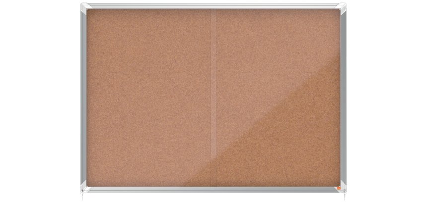 Vitrina de interior Nobo para 18 hojas A4 con superficie de corcho y puerta deslizante