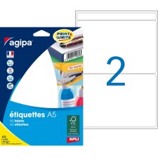 Etiquette adresse multi-usages 80 x 140 mm Agipa blanche - Pochette de 32