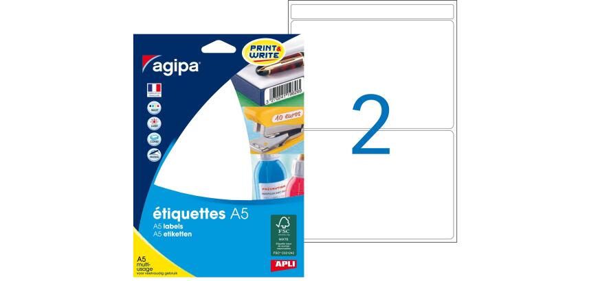 Etiquette adresse multi-usages 80 x 140 mm Agipa blanche - Pochette de 32