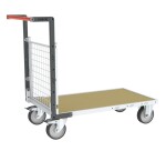 Chariot modulaire grillagé 1 dossier plateau bois 1200 x 800 mm roues rectangle 500 kg