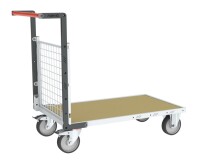 Chariot modulaire grillagé 1 dossier plateau bois 1200 x 800 mm roues rectangle 500 kg