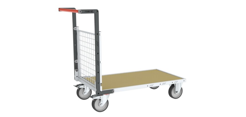 Chariot modulaire grillagé 1 dossier plateau bois 1200 x 800 mm roues rectangle 500 kg