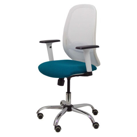 Silla Cilanco blanca malla blanca asiento bali verde brazo regulable base cromada ruedas de parque