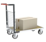 Chariot modulaire grillagé 1 dossier plateau bois 1200 x 800 mm roues rectangle 500 kg