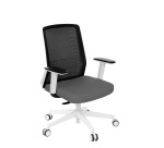 Chaise de bureau ergonomique COCO tissu et maille, avec accoudoirs 3D, mécanisme synchrone, pieds blancs