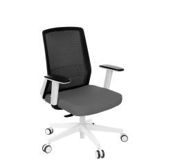 Chaise de bureau ergonomique COCO tissu et maille, avec accoudoirs 3D, mécanisme synchrone, pieds blancs