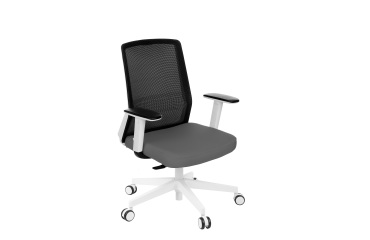 Chaise de bureau ergonomique COCO tissu et maille, avec accoudoirs 3D, mécanisme synchrone, pieds blancs