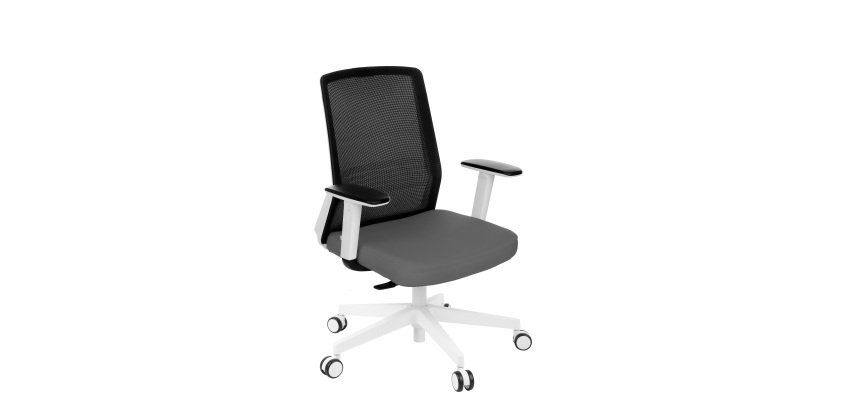 Chaise de bureau ergonomique COCO tissu et maille, avec accoudoirs 3D, mécanisme synchrone, pieds blancs