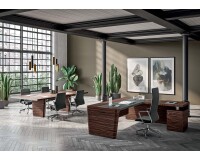 Bureau d'angle direction Xennon L.190 x P.220 avec retour sur caisson et sous-main en cuir