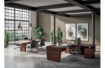 Bureau d'angle direction Xennon L.190 x P.220 avec retour sur caisson et sous-main en cuir