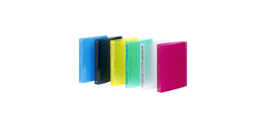 Classeur 4 anneaux plastifié Propyglass Viquel - dos 3,5 cm - couleurs translucides assorties