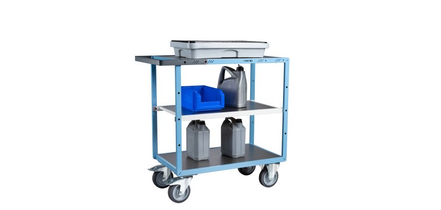 Servante mécano-soudée 3 plateaux tôle galvanisée 400 kg 850 x 500 mm roue TPE