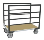 Chariot modulaire tube 2 ridelles plateau bois 1000 x 600 mm roues rectangle 500 kg