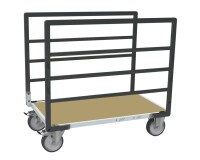 Chariot modulaire tube 2 ridelles plateau bois 1000 x 600 mm roues rectangle 500 kg