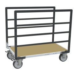 Chariot modulaire tube 2 ridelles plateau bois 1000 x 600 mm roues rectangle 500 kg