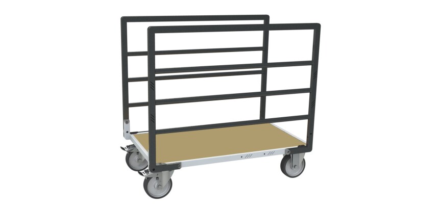 Chariot modulaire tube 2 ridelles plateau bois 1000 x 600 mm roues rectangle 500 kg