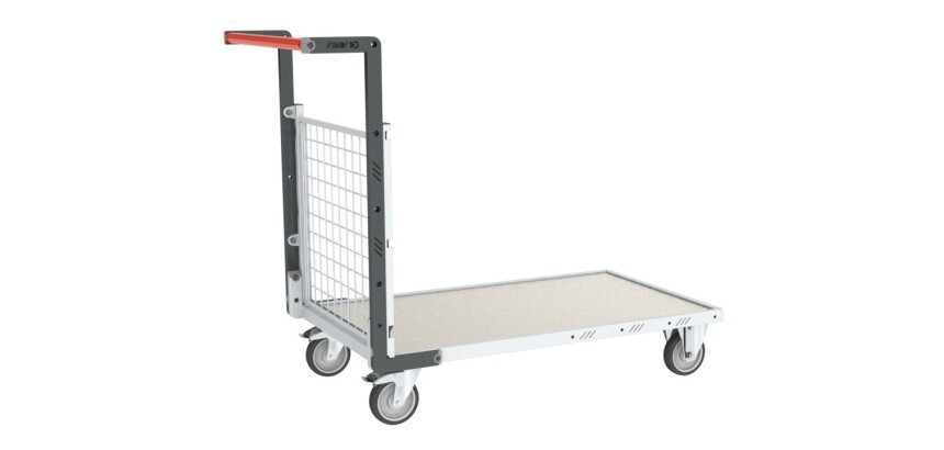 Chariot modulaire grillagé 1 dossier plateau tôle galvanisée 1000 x 600 mm 250 kg