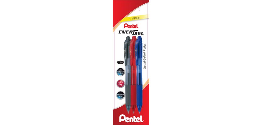 Bolígrafo Energel retráctil Multitec - Blister 3 unidades negro, azul, rojo.