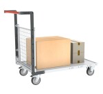 Chariot modulaire grillagé 1 dossier plateau bois 1000 x 600 mm 250 kg