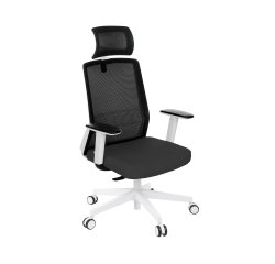 Ergonomischer Bürostuhl COCO Stoff und Netz, mit 3D-Armlehnen und Kopfstütze, synchroner Mechanismus, weiße Beine