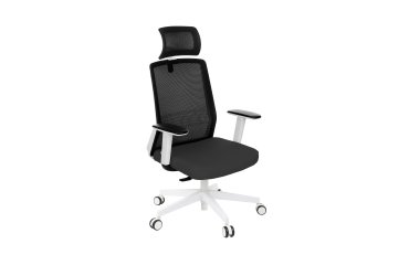 Chaise de bureau ergonomique COCO tissu et maille, avec accoudoirs 3D et appuie-tête, mécanisme synchrone, pieds blancs