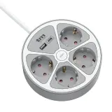 Base múltiple de alimentación 4 enchufes con interruptor mas carga por USB TM Electron.