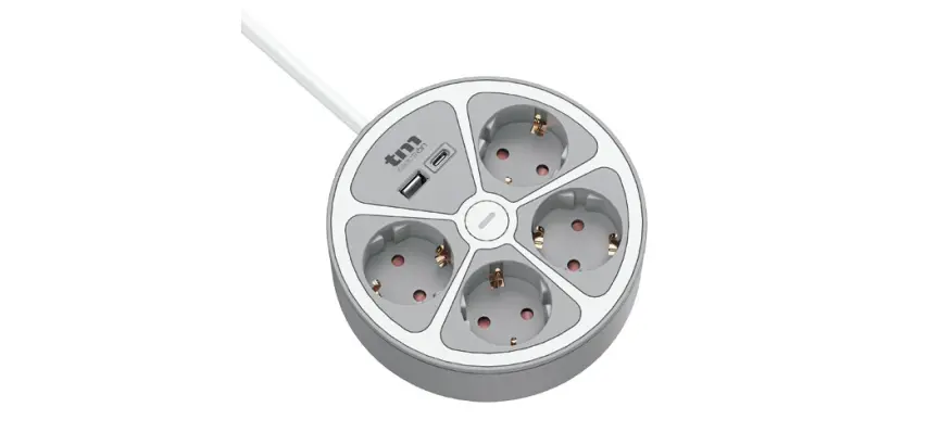 Base múltiple de alimentación 4 enchufes con interruptor mas carga por USB TM Electron.