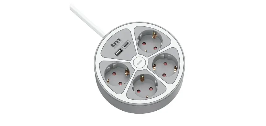 Base múltiple de alimentación 4 enchufes con interruptor mas carga por USB TM Electron.