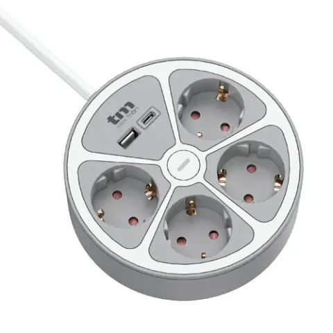 Base múltiple de alimentación 4 enchufes con interruptor mas carga por USB TM Electron.