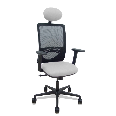 Silla de oficina Zulema con reposabrazos 2D y cabecera - Gris claro