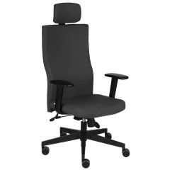 Chaise de bureau ergonomique TEAM PLUS, tissu, avec accoudoirs 1D et appui-tête, mécanisme synchrone, pieds noirs - Dark grey - Black
