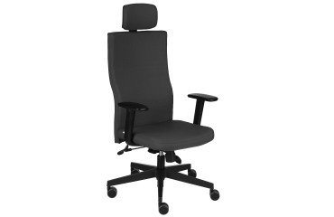 Chaise de bureau ergonomique TEAM PLUS, tissu, avec accoudoirs 1D et appui-tête, mécanisme synchrone, pieds noirs