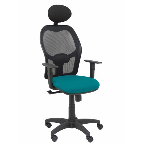 Silla de oficina Alocén malla con brazos regulables y cabecero - Asiento Verde oscuro