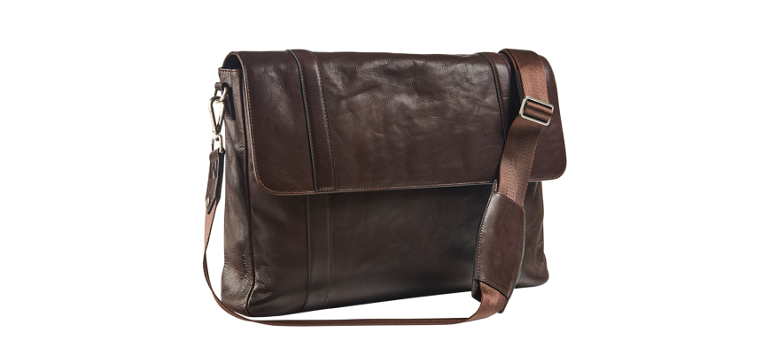 Leather messenger bag with integrated sleeve for 15.6" laptop