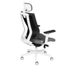 Fauteuil de bureau ergonomique MAXPRO BLANC, tissu et maille, avec accoudoirs 2D et appui-tête, mécanisme synchrone, pieds blancs
