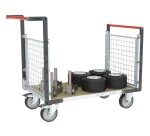 Chariot modulaire grillagé 2 dossiers plateau bois 500 kg 1200 x 800 mm roue TPE en rectangle