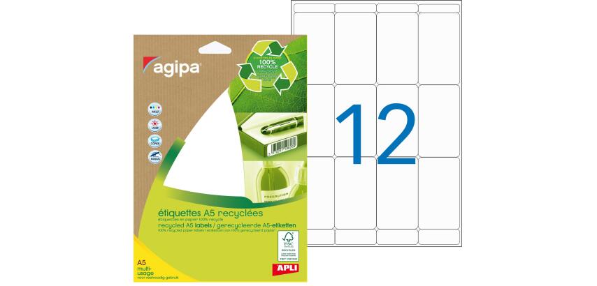 Etiquette adresse multi-usage recyclée 56 x 34 mm Agipa - Pochette de 168