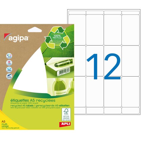 Etiquette adresse multi-usage recyclée 56 x 34 mm Agipa - Pochette de 168