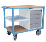Servante établi équipée demi plateau tôle + 4 tiroirs 500 kg roue TPE