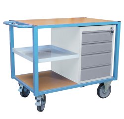 Servante établi équipée demi plateau tôle + 4 tiroirs 500 kg roue TPE